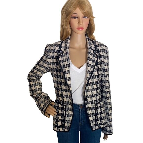 IISLI 100% Wool Fitted Blazer. Black, Off-White & Gray. Size 6 - Picture 1 of 7